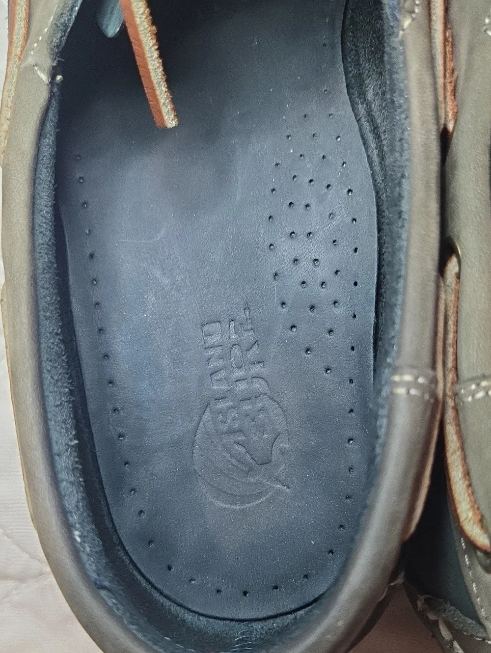 Men's Two-Tone Leather Boat Shoes in Navy, Gray and Brown Mens Size 10.5